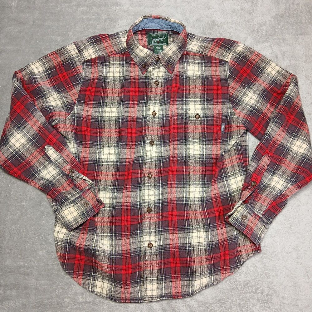 Woolrich Mens M Medium Red Plaid Cotton Flannel Work Shirt Americana Gorpcore
